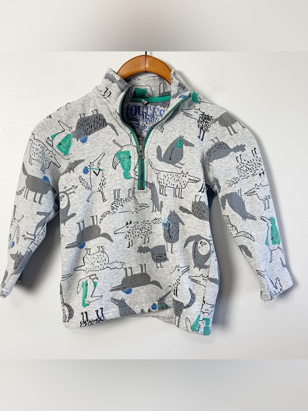 Joules Boys 1/4 Zip Sweatshirt Jacket Size 6Y Gray Woodland Animal Print